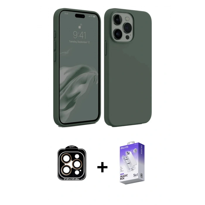 MARSİLYAN™- iPhone 15 Pro Max Kılıf Kozmos Yansıma Özel Seri - Siyah Bilvis 5in1 3D Magic Cam Ekran Koruyucu + PVD Metal Kamera Lens - TU