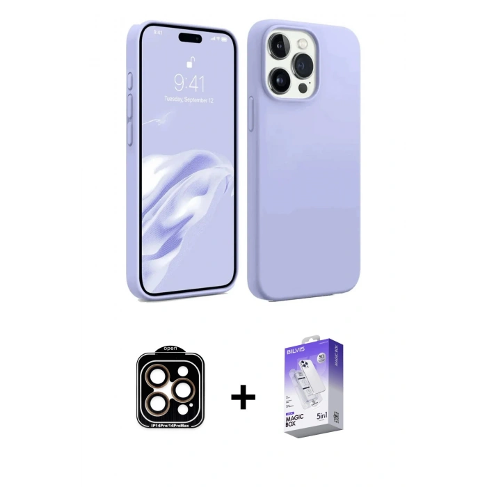 MARSİLYAN™- iPhone 15 Pro Max Kılıf Kozmos Yansıma Özel Seri - Siyah Bilvis 5in1 3D Magic Cam Ekran Koruyucu + PVD Metal Kamera Lens - TU