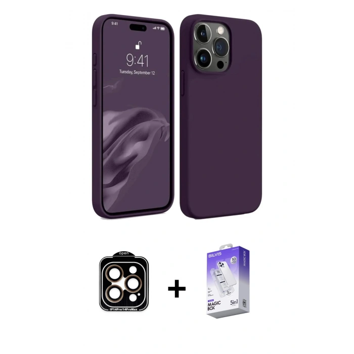 MARSİLYAN™- iPhone 15 Pro Max Kılıf Kozmos Yansıma Özel Seri - Siyah Bilvis 5in1 3D Magic Cam Ekran Koruyucu + PVD Metal Kamera Lens - TU