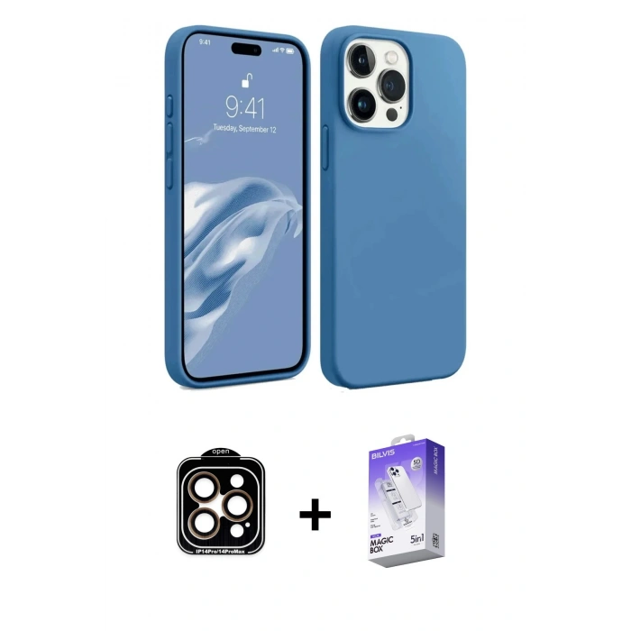 MARSİLYAN™- iPhone 15 Pro Max Kılıf Kozmos Yansıma Özel Seri - Siyah Bilvis 5in1 3D Magic Cam Ekran Koruyucu + PVD Metal Kamera Lens - TU