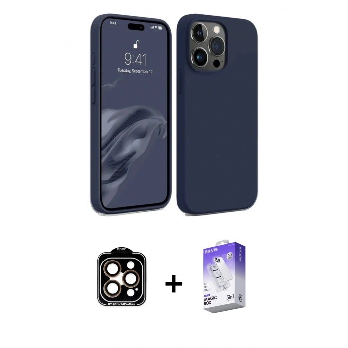 MARSİLYAN™- iPhone 15 Pro Max Kılıf Kozmos Yansıma Özel Seri - Siyah Bilvis 5in1 3D Magic Cam Ekran Koruyucu + PVD Metal Kamera Lens - TU
