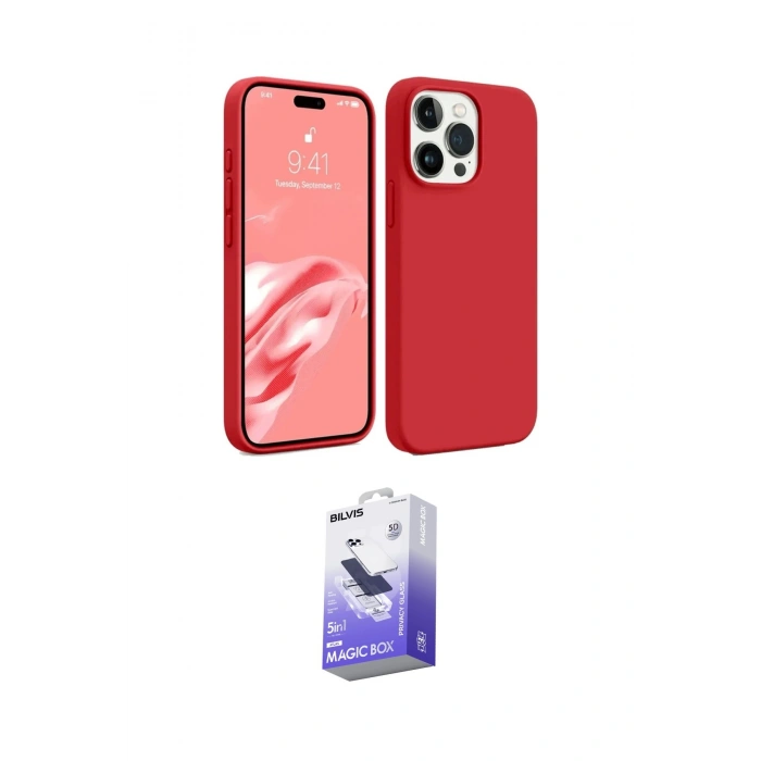MARSİLYAN™- iPhone 15 Pro Max Kılıf Kozmos Yansıma Özel Seri - Siyah Bilvis 5in1 5D Magic Hayalet Cam Ekran Koruyucu