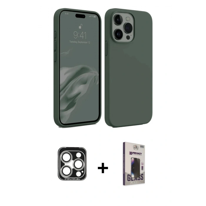 MARSİLYAN™- iPhone 15 Pro Max Kılıf Kozmos Yansıma Özel Seri - Siyah Bilvis Hayalet Cam Ekran Koruyucu + Gümüş PVD Metal Kamera Lens