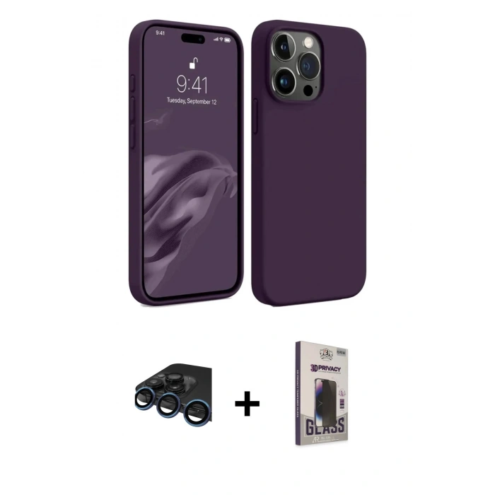 MARSİLYAN™- iPhone 15 Pro Max Kılıf Kozmos Yansıma Özel Seri - Siyah Bilvis Hayalet Cam Ekran Koruyucu + Raze Metal Kamera Lens - LT