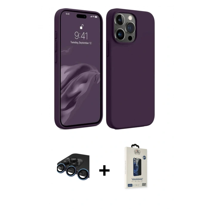 MARSİLYAN™- iPhone 15 Pro Max Kılıf Kozmos Yansıma Özel Seri - Siyah Bilvis Hayalet Cam Ekran Koruyucu + Raze Metal Kamera Lens - LT