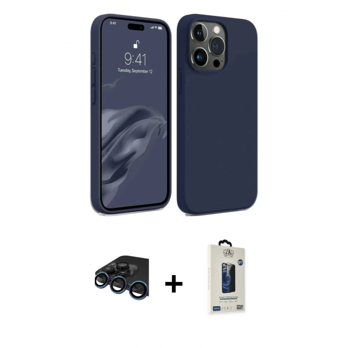 MARSİLYAN™- iPhone 15 Pro Max Kılıf Kozmos Yansıma Özel Seri - Siyah Bilvis Hayalet Cam Ekran Koruyucu + Raze Metal Kamera Lens - LT