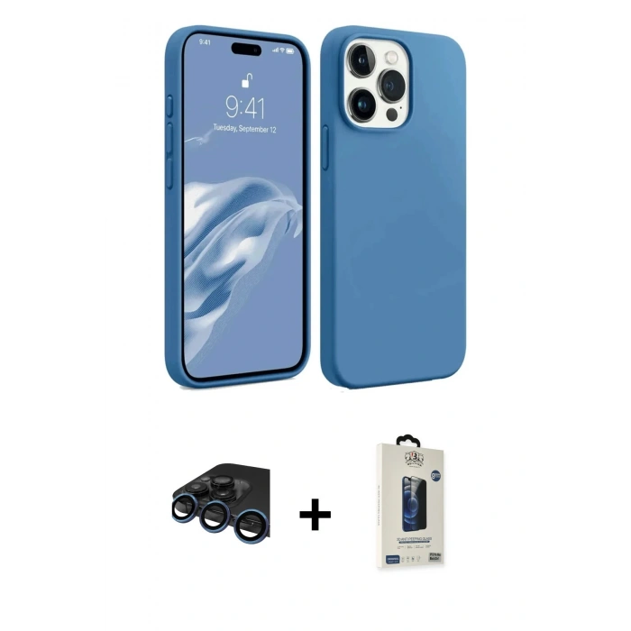 MARSİLYAN™- iPhone 15 Pro Max Kılıf Kozmos Yansıma Özel Seri - Siyah Bilvis Hayalet Cam Ekran Koruyucu + Raze Metal Kamera Lens - LT