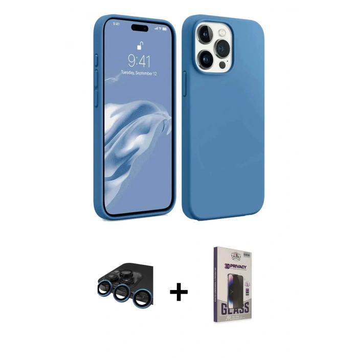 MARSİLYAN™- iPhone 15 Pro Max Kılıf Kozmos Yansıma Özel Seri - Siyah Bilvis Hayalet Cam Ekran Koruyucu + Raze Metal Kamera Lens - LT
