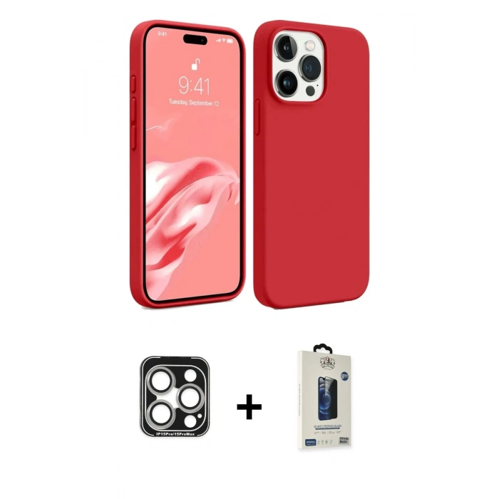 MARSİLYAN™- iPhone 15 Pro Max Kılıf Kozmos Yansıma Özel Seri - Siyah Bilvis Hayalet Cam Ekran Koruyucu + PVD Metal Kamera Lens - GS