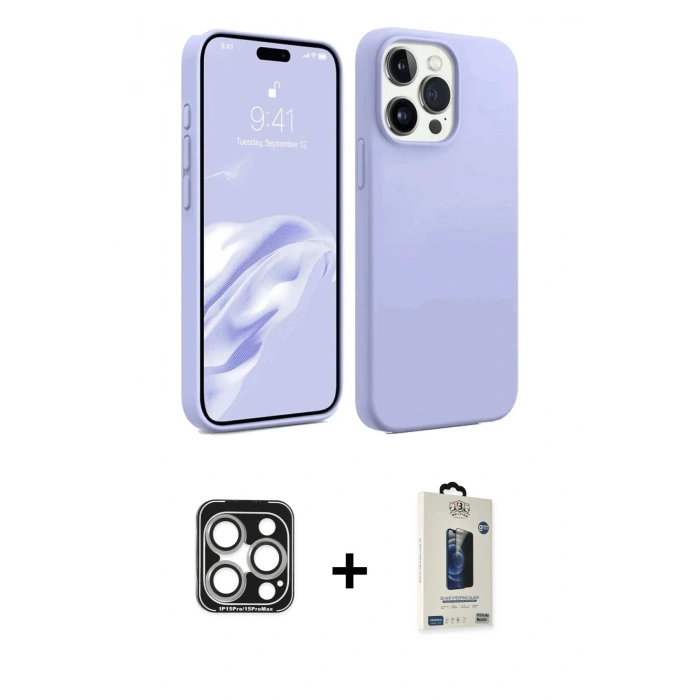 MARSİLYAN™- iPhone 15 Pro Max Kılıf Kozmos Yansıma Özel Seri - Siyah Bilvis Hayalet Cam Ekran Koruyucu + PVD Metal Kamera Lens - GS