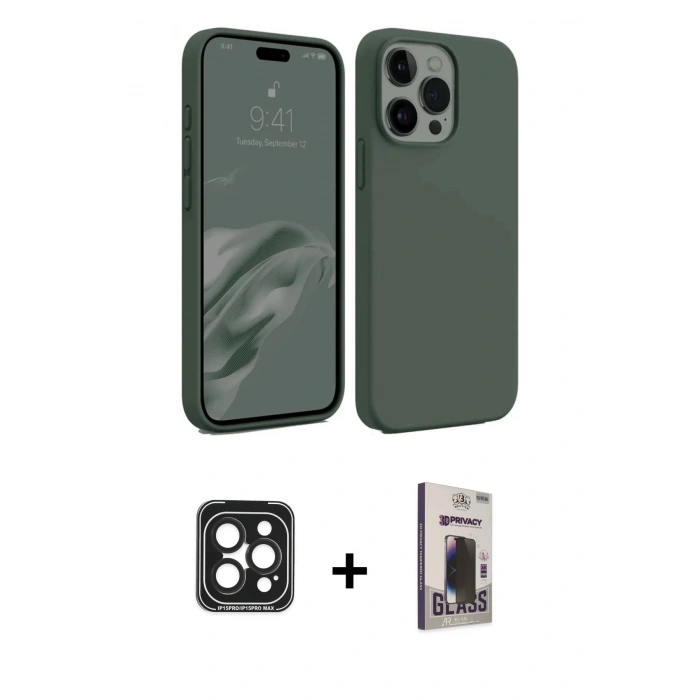 MARSİLYAN™- iPhone 15 Pro Max Kılıf Kozmos Yansıma Özel Seri - Siyah Bilvis Hayalet Cam Ekran Koruyucu + PVD Metal Kamera Lens - SH