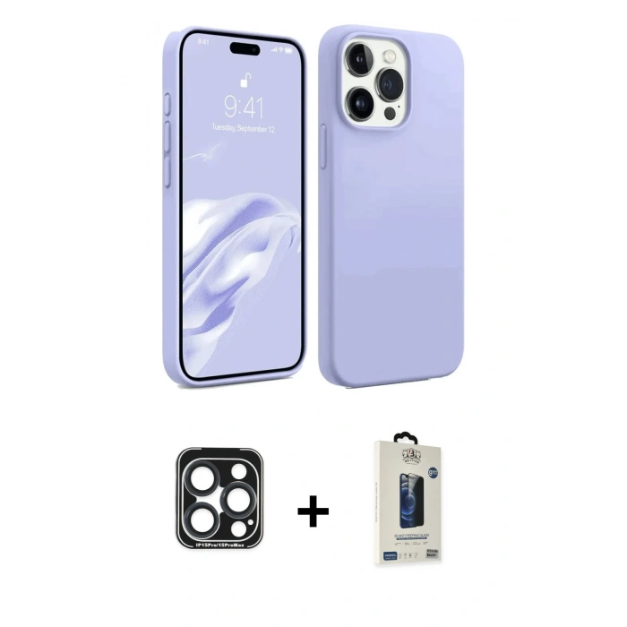 MARSİLYAN™- iPhone 15 Pro Max Kılıf Kozmos Yansıma Özel Seri - Siyah Bilvis Hayalet Cam Ekran Koruyucu + PVD Metal Kamera Lens - LT