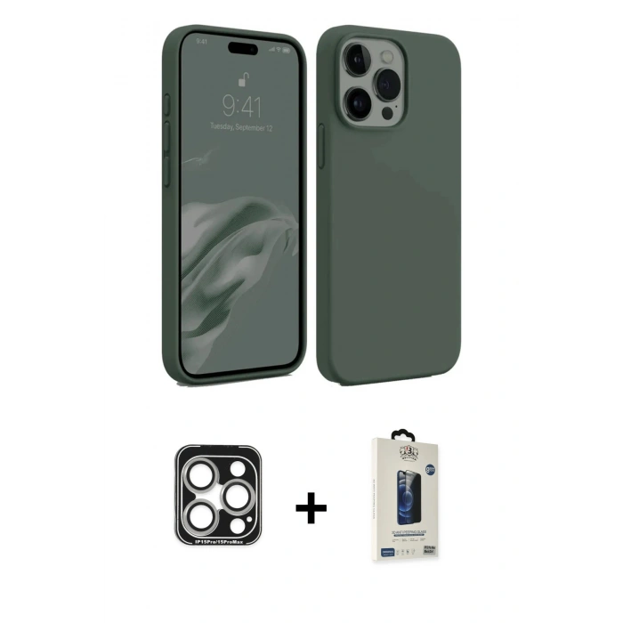 MARSİLYAN™- iPhone 15 Pro Max Kılıf Kozmos Yansıma Özel Seri - Siyah Bilvis Hayalet Cam Ekran Koruyucu + PVD Metal Kamera Lens - GS