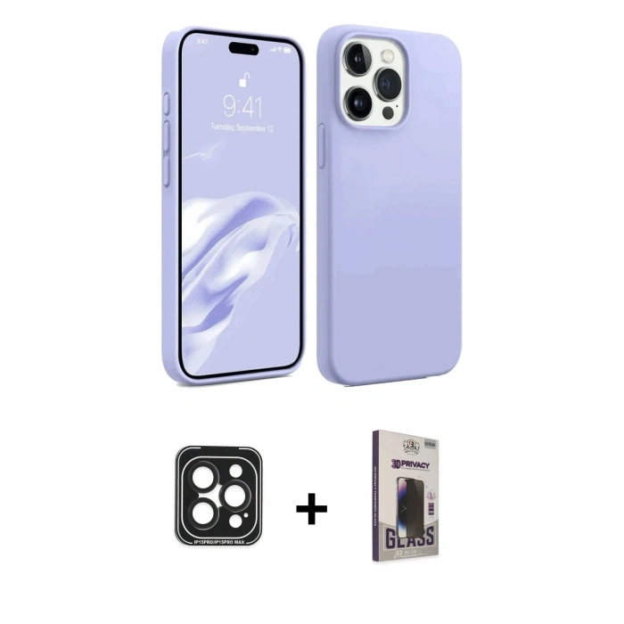MARSİLYAN™- iPhone 15 Pro Max Kılıf Kozmos Yansıma Özel Seri - Siyah Bilvis Hayalet Cam Ekran Koruyucu + PVD Metal Kamera Lens - SH