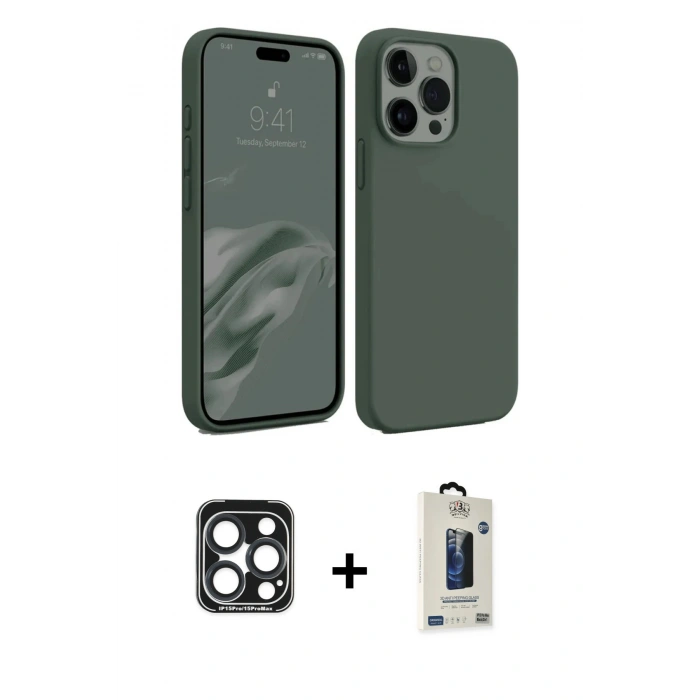 MARSİLYAN™- iPhone 15 Pro Max Kılıf Kozmos Yansıma Özel Seri - Siyah Bilvis Hayalet Cam Ekran Koruyucu + PVD Metal Kamera Lens - LT