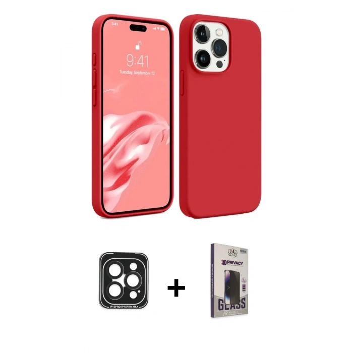 MARSİLYAN™- iPhone 15 Pro Max Kılıf Kozmos Yansıma Özel Seri - Siyah Bilvis Hayalet Cam Ekran Koruyucu + PVD Metal Kamera Lens - SH