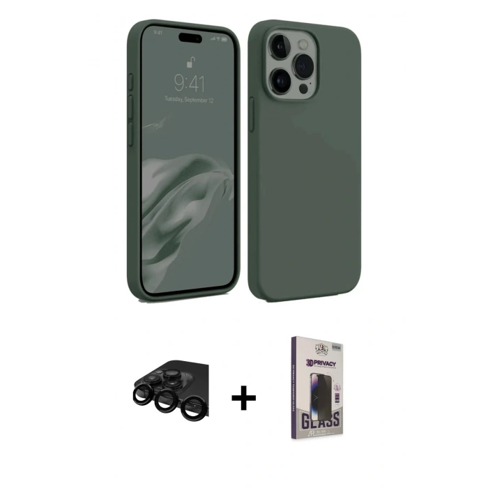 MARSİLYAN™- iPhone 15 Pro Max Kılıf Kozmos Yansıma Özel Seri - Siyah Bilvis Hayalet Cam Ekran Koruyucu + Raze Metal Kamera Lens - SH