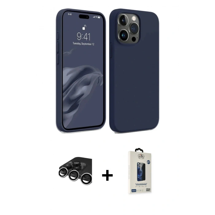 MARSİLYAN™- iPhone 15 Pro Max Kılıf Kozmos Yansıma Özel Seri - Siyah Bilvis Hayalet Cam Ekran Koruyucu + Raze Metal Kamera Lens - GS