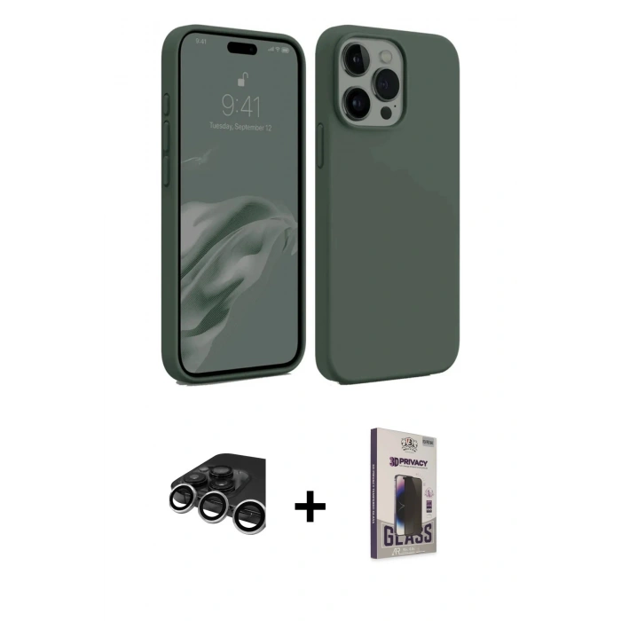 MARSİLYAN™- iPhone 15 Pro Max Kılıf Kozmos Yansıma Özel Seri - Siyah Bilvis Hayalet Cam Ekran Koruyucu + Raze Metal Kamera Lens - GS