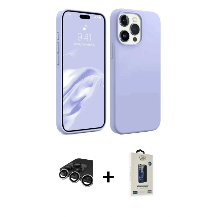 MARSİLYAN™- iPhone 15 Pro Max Kılıf Kozmos Yansıma Özel Seri - Siyah Bilvis Hayalet Cam Ekran Koruyucu + Raze Metal Kamera Lens - GS