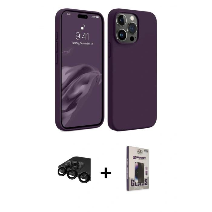 MARSİLYAN™- iPhone 15 Pro Max Kılıf Kozmos Yansıma Özel Seri - Siyah Bilvis Hayalet Cam Ekran Koruyucu + Raze Metal Kamera Lens - SH