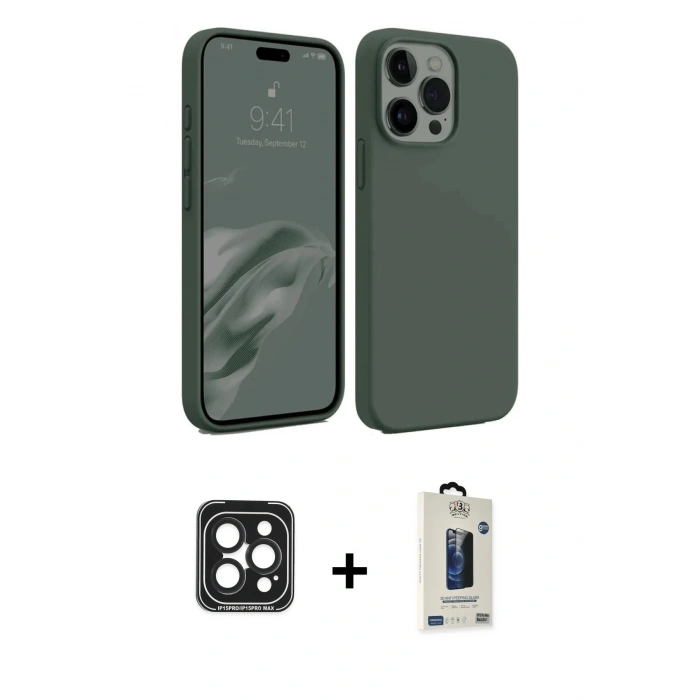 MARSİLYAN™- iPhone 15 Pro Max Kılıf Kozmos Yansıma Özel Seri - Siyah Bilvis Hayalet Cam Ekran Koruyucu + PVD Metal Kamera Lens - SH