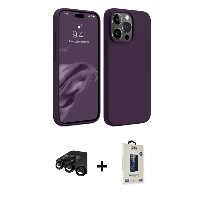 MARSİLYAN™- iPhone 15 Pro Max Kılıf Kozmos Yansıma Özel Seri - Siyah Bilvis Hayalet Cam Ekran Koruyucu + Raze Metal Kamera Lens - SH