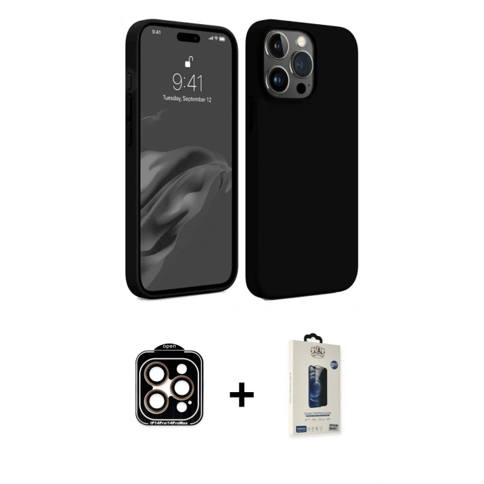 MARSİLYAN™- iPhone 15 Pro Max Kılıf Kozmos Yansıma Özel Seri - Siyah Bilvis Hayalet Cam Ekran Koruyucu + PVD Metal Kamera Lens - TU