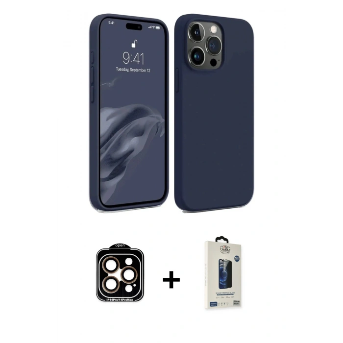 MARSİLYAN™- iPhone 15 Pro Max Kılıf Kozmos Yansıma Özel Seri - Siyah Bilvis Hayalet Cam Ekran Koruyucu + PVD Metal Kamera Lens - TU