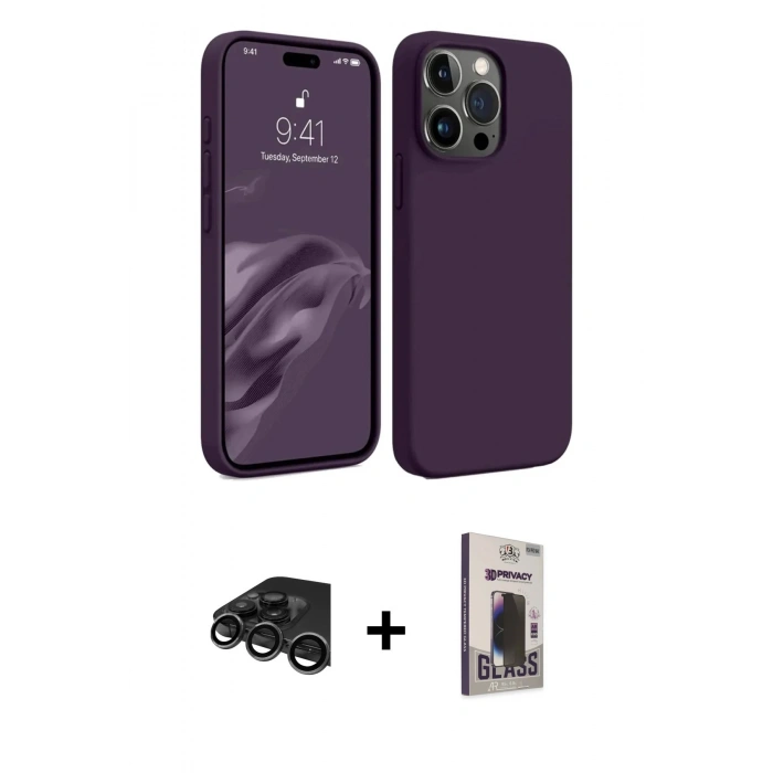 MARSİLYAN™- iPhone 15 Pro Max Kılıf Kozmos Yansıma Özel Seri - Siyah Bilvis Hayalet Cam Ekran Koruyucu + Raze Metal Kamera Lens - TMGI