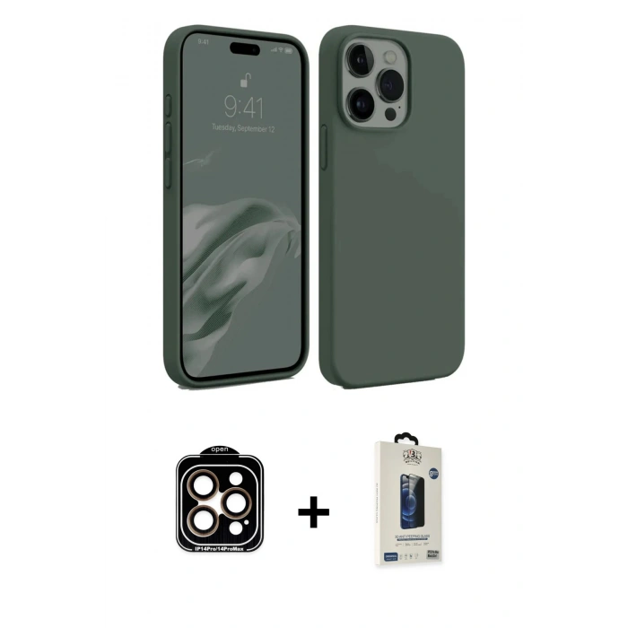MARSİLYAN™- iPhone 15 Pro Max Kılıf Kozmos Yansıma Özel Seri - Siyah Bilvis Hayalet Cam Ekran Koruyucu + PVD Metal Kamera Lens - TU