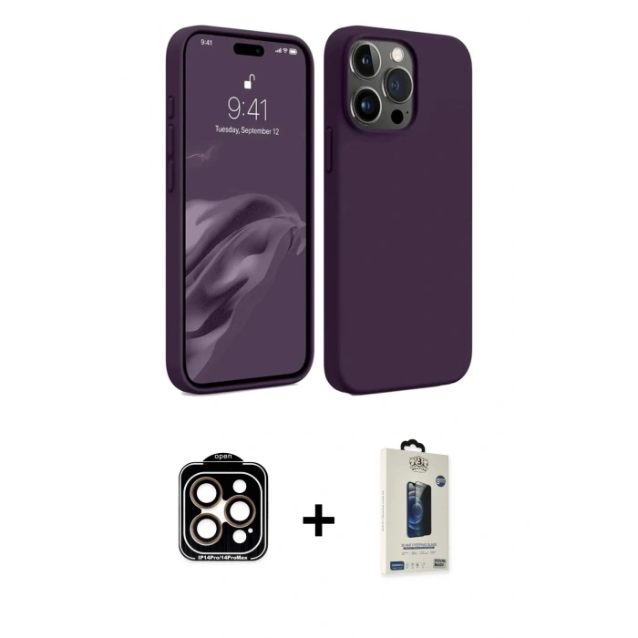 MARSİLYAN™- iPhone 15 Pro Max Kılıf Kozmos Yansıma Özel Seri - Siyah Bilvis Hayalet Cam Ekran Koruyucu + PVD Metal Kamera Lens - TU
