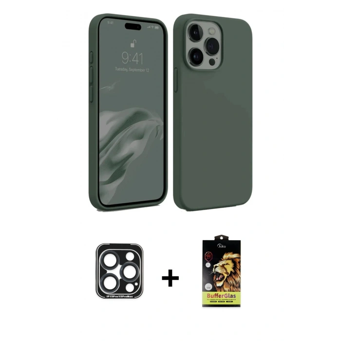 MARSİLYAN™- iPhone 15 Pro Max Kılıf Kozmos Yansıma Özel Seri - Siyah Buffer Cam Ekran Koruyucu + PVD Metal Kamera Lens - LT