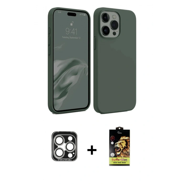 MARSİLYAN™- iPhone 15 Pro Max Kılıf Kozmos Yansıma Özel Seri - Siyah Buffer Cam Ekran Koruyucu + PVD Metal Kamera Lens - GS