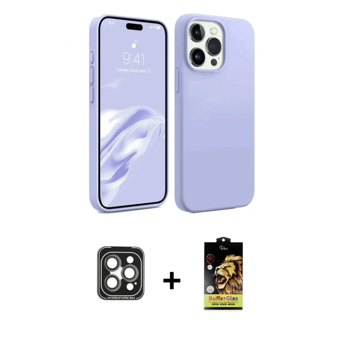 MARSİLYAN™- iPhone 15 Pro Max Kılıf Kozmos Yansıma Özel Seri - Siyah Buffer Cam Ekran Koruyucu + PVD Metal Kamera Lens - GI