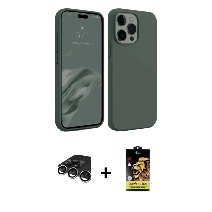 MARSİLYAN™- iPhone 15 Pro Max Kılıf Kozmos Yansıma Özel Seri - Siyah Buffer Cam Ekran Koruyucu + Raze Metal Kamera Lens - GS