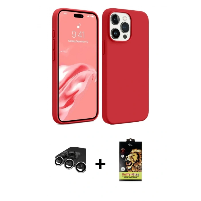 MARSİLYAN™- iPhone 15 Pro Max Kılıf Kozmos Yansıma Özel Seri - Siyah Buffer Cam Ekran Koruyucu + Raze Metal Kamera Lens - GS