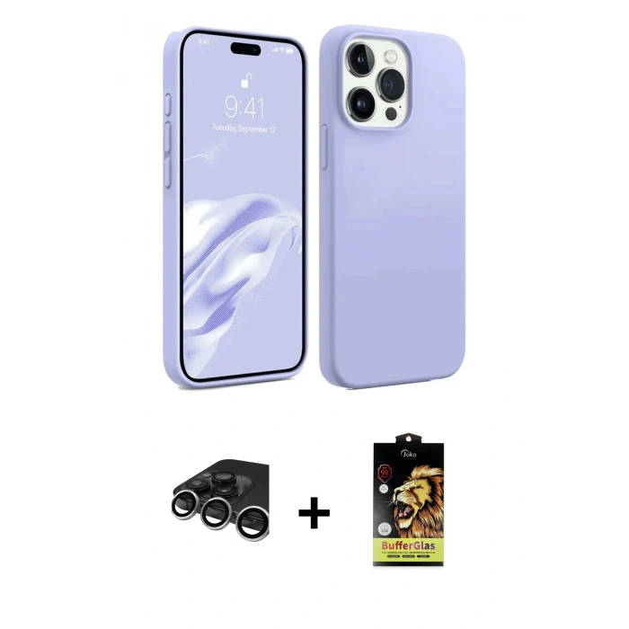 MARSİLYAN™- iPhone 15 Pro Max Kılıf Kozmos Yansıma Özel Seri - Siyah Buffer Cam Ekran Koruyucu + Raze Metal Kamera Lens - GS