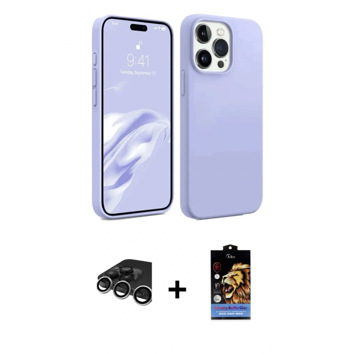 MARSİLYAN™- iPhone 15 Pro Max Kılıf Kozmos Yansıma Özel Seri - Siyah Buffer Hayalet Cam Ekran Koruyucu + Gümüş Raze Metal Kamera Lens