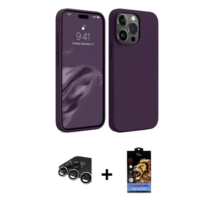 MARSİLYAN™- iPhone 15 Pro Max Kılıf Kozmos Yansıma Özel Seri - Siyah Buffer Hayalet Cam Ekran Koruyucu + Gümüş Raze Metal Kamera Lens