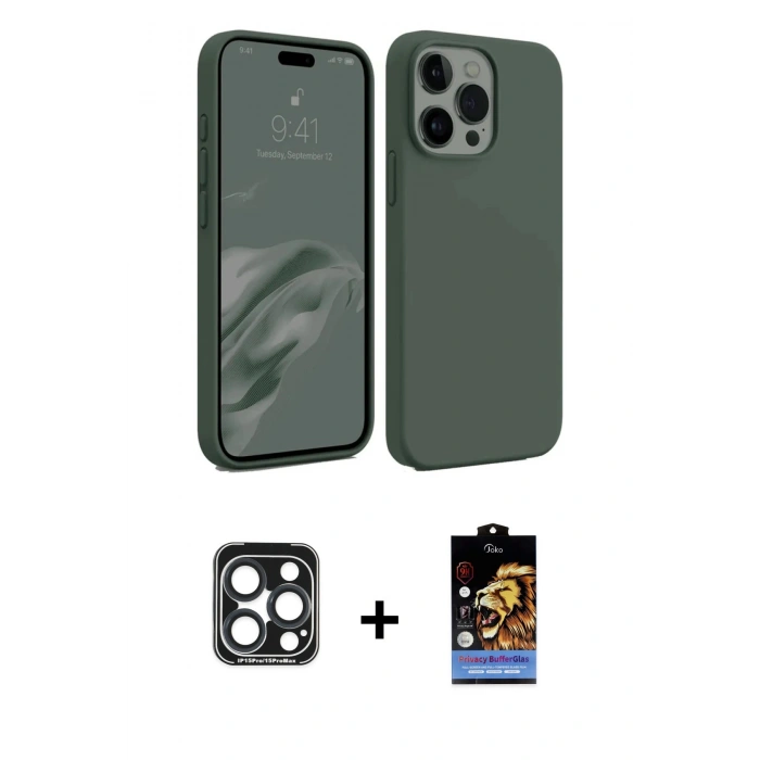 MARSİLYAN™- iPhone 15 Pro Max Kılıf Kozmos Yansıma Özel Seri - Siyah Buffer Hayalet Cam Ekran Koruyucu + PVD Metal Kamera Lens - LT