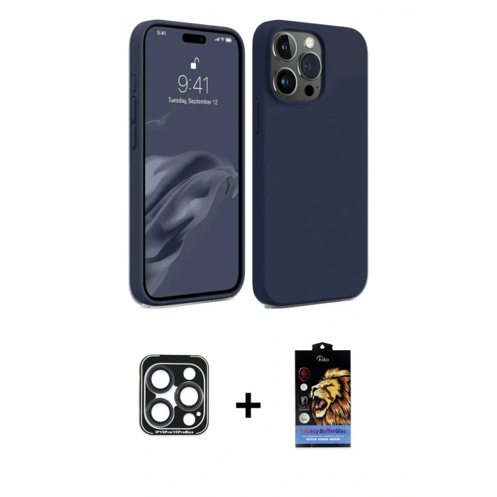 MARSİLYAN™- iPhone 15 Pro Max Kılıf Kozmos Yansıma Özel Seri - Siyah Buffer Hayalet Cam Ekran Koruyucu + PVD Metal Kamera Lens - LT