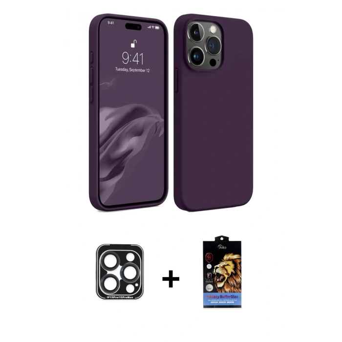 MARSİLYAN™- iPhone 15 Pro Max Kılıf Kozmos Yansıma Özel Seri - Siyah Buffer Hayalet Cam Ekran Koruyucu + PVD Metal Kamera Lens - LT