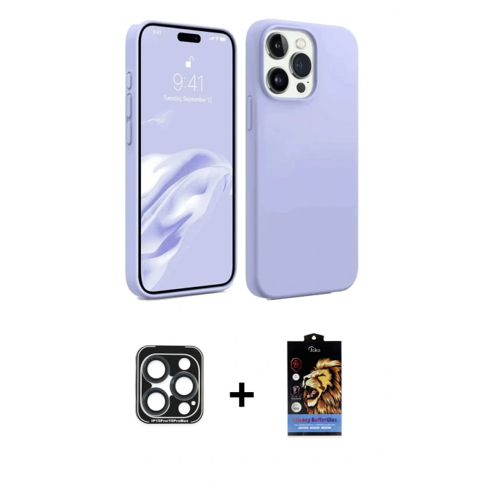 MARSİLYAN™- iPhone 15 Pro Max Kılıf Kozmos Yansıma Özel Seri - Siyah Buffer Hayalet Cam Ekran Koruyucu + PVD Metal Kamera Lens - LT