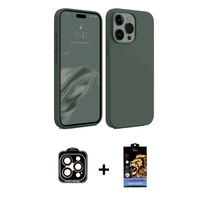 MARSİLYAN™- iPhone 15 Pro Max Kılıf Kozmos Yansıma Özel Seri - Siyah Buffer Hayalet Cam Ekran Koruyucu + PVD Metal Kamera Lens - TU