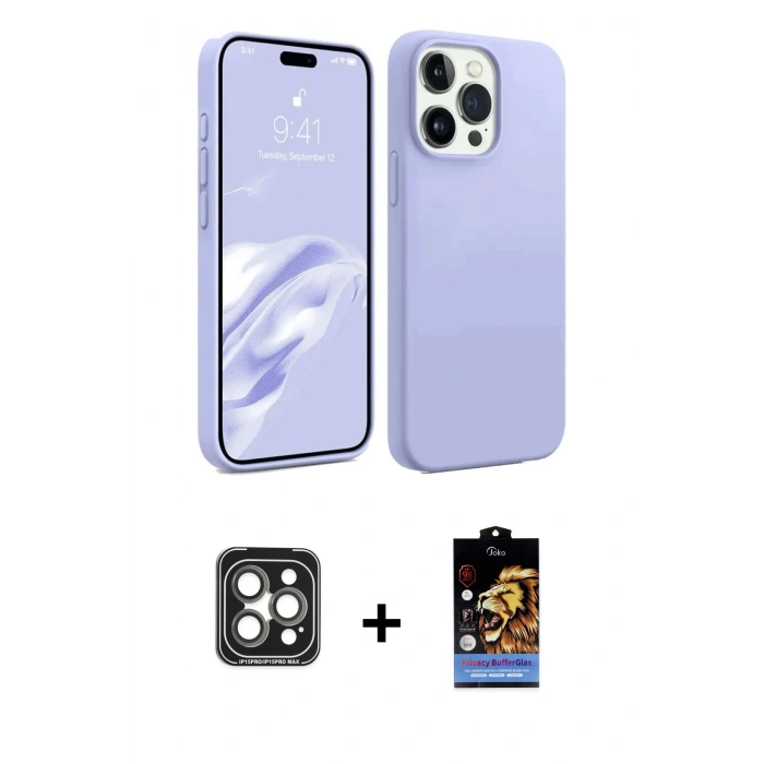MARSİLYAN™- iPhone 15 Pro Max Kılıf Kozmos Yansıma Özel Seri - Siyah Buffer Hayalet Cam Ekran Koruyucu + PVD Metal Kamera Lens - GI