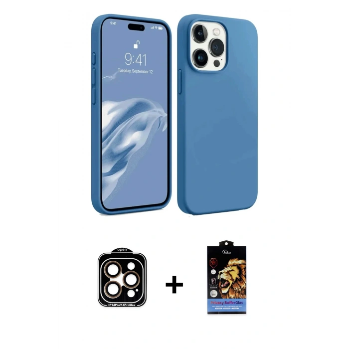 MARSİLYAN™- iPhone 15 Pro Max Kılıf Kozmos Yansıma Özel Seri - Siyah Buffer Hayalet Cam Ekran Koruyucu + PVD Metal Kamera Lens - TU