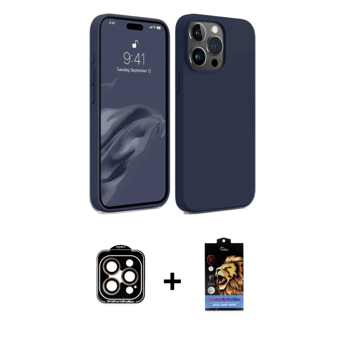 MARSİLYAN™- iPhone 15 Pro Max Kılıf Kozmos Yansıma Özel Seri - Siyah Buffer Hayalet Cam Ekran Koruyucu + PVD Metal Kamera Lens - TU