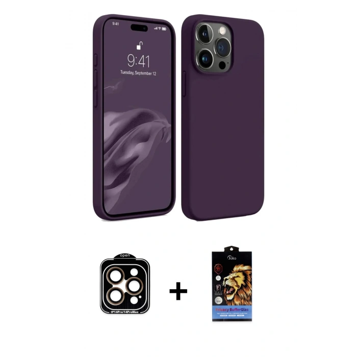 MARSİLYAN™- iPhone 15 Pro Max Kılıf Kozmos Yansıma Özel Seri - Siyah Buffer Hayalet Cam Ekran Koruyucu + PVD Metal Kamera Lens - TU