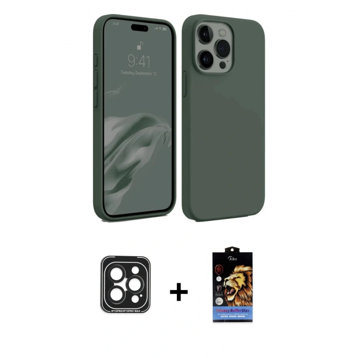 MARSİLYAN™- iPhone 15 Pro Max Kılıf Kozmos Yansıma Özel Seri - Siyah Buffer Hayalet Cam Ekran Koruyucu + PVD Metal Kamera Lens - SH